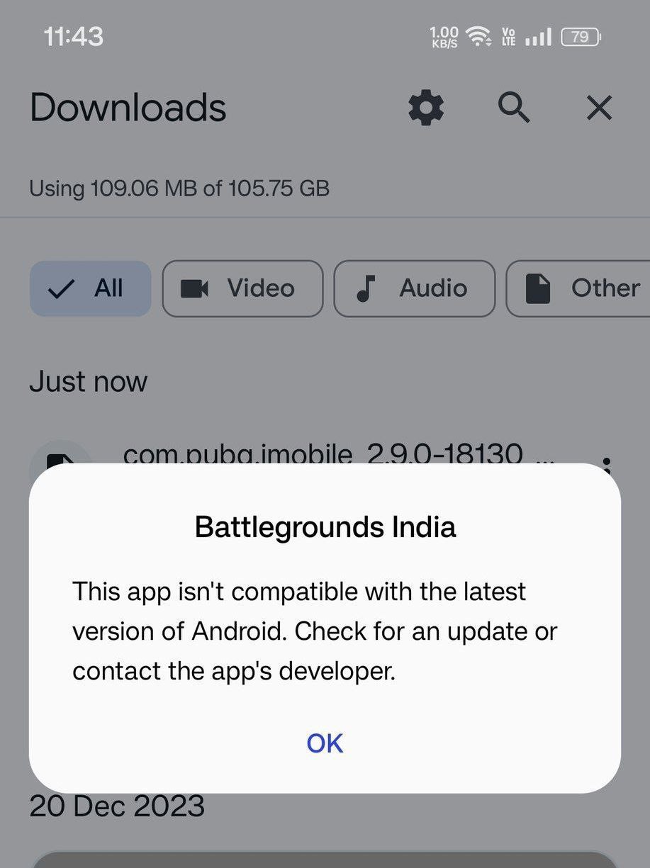 This app isn't compatible with the latest version of Android. Check for an update or contact the app's developer.
