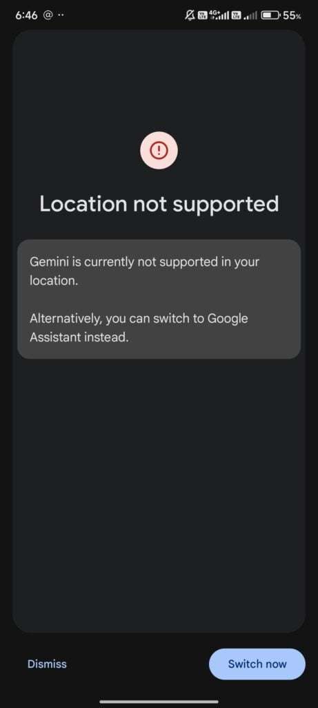 Location not supported Google Gemini