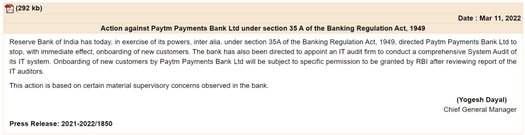 Paytm Payments Bank Ignores Banking Policies- Restricted By RBI 2 RBI Takes Strict Actions Against Paytm Payments Bank march 2022