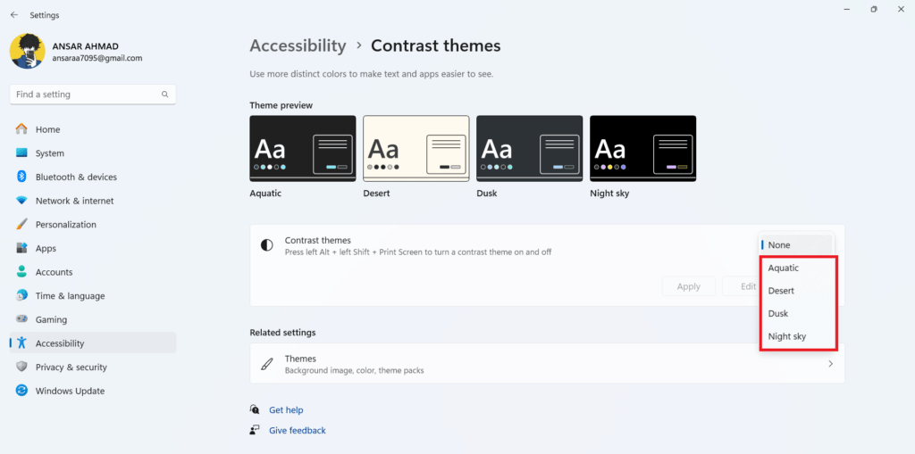 Contrast-Themes Select Themes from Contrast Themes