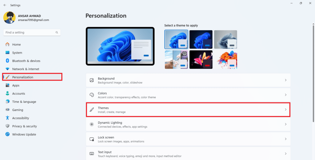 Personalization-Tab-2 Select Themes from Settings App