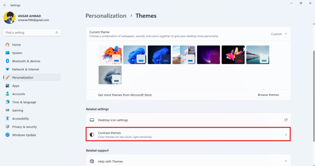 Personalization-Themes Click on Contrast Themes