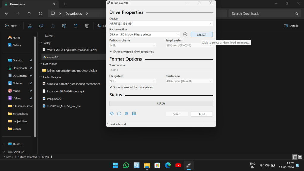 Rufus media creation tool. 