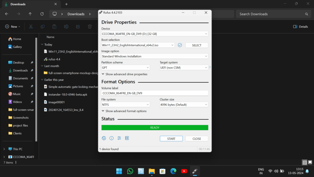 Rufus completed the process of making a bootable pen drive.