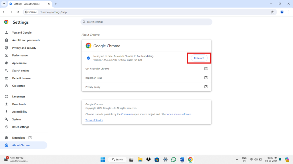 Update Chrome google chrome