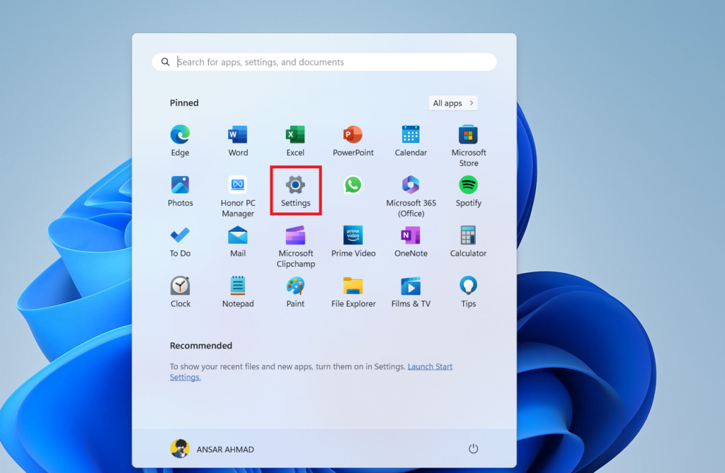 Windows-start-menu Open Windows Settings