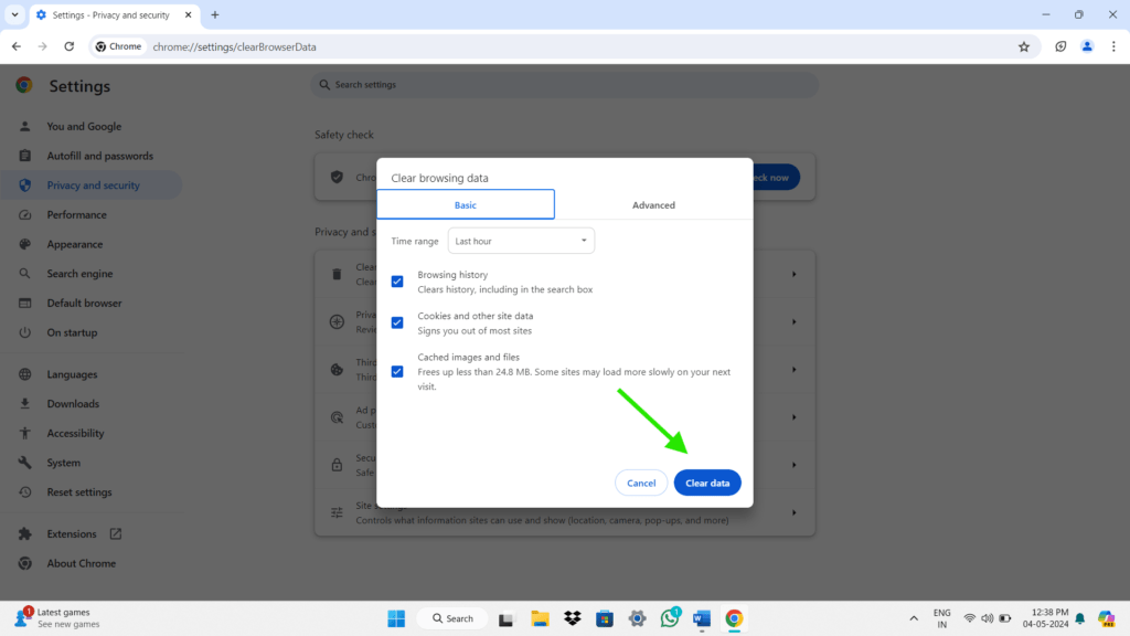 clear cookies google chrome