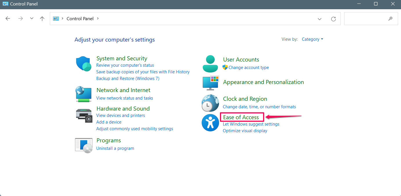 Click on Ease of Access