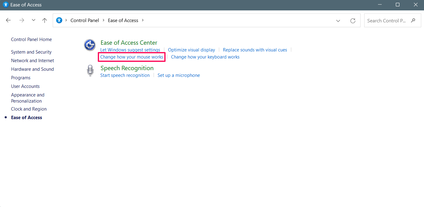 Click on Change how your mouse works