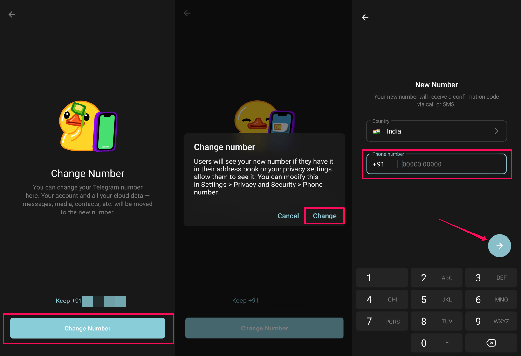 Tap on Change Number and enter your mobile number