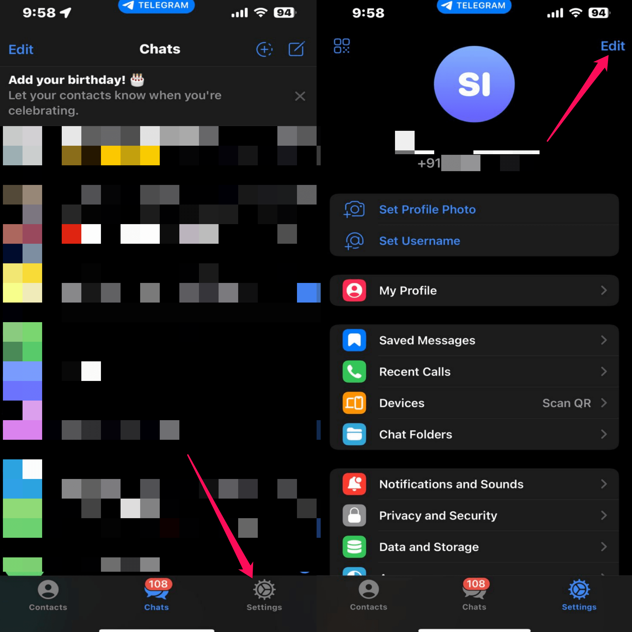 Tap on Settings icon and choose Edit button 
