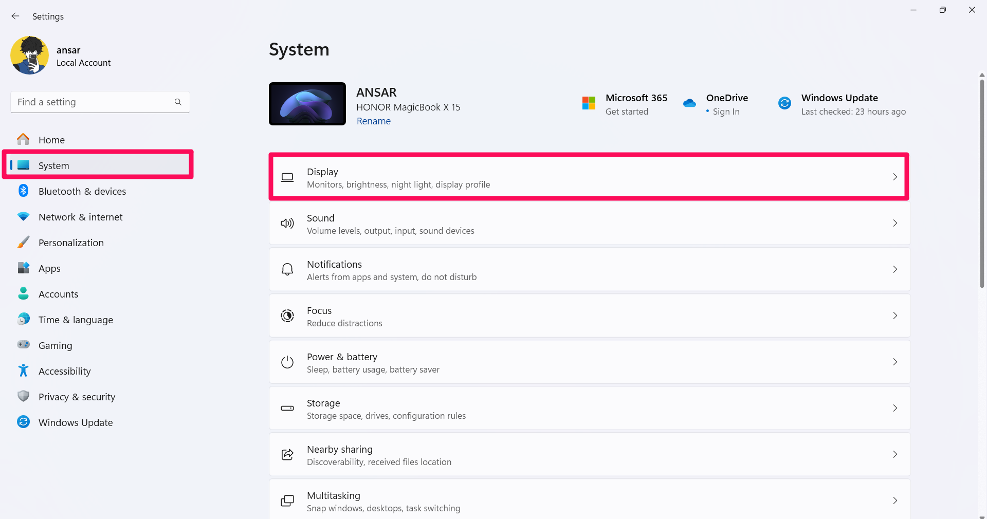 Click on System and choose Display